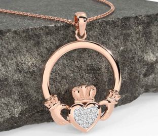 Diamond Rose Gold Claddagh Necklace