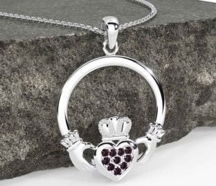 Alexandrite Silver Claddagh Necklace