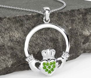 Peridot Silver Claddagh Necklace