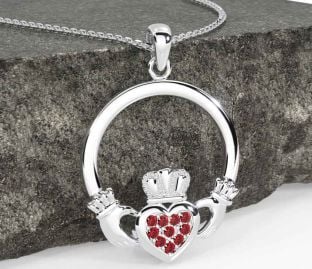 Ruby Silver Claddagh Necklace