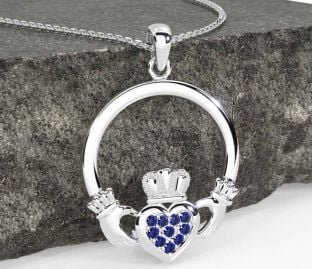 Sapphire Silver Claddagh Necklace