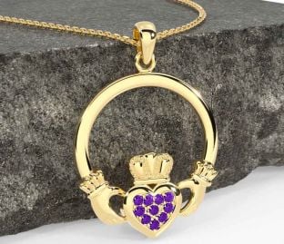 Amethyst Gold Claddagh Necklace