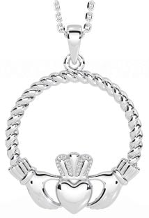 White Gold Celtic Claddagh Necklace