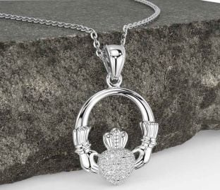 Diamond White Gold Claddagh Necklace