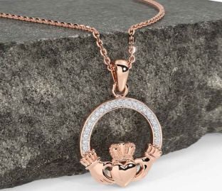 Diamond Rose Gold Claddagh Necklace