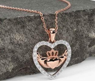 Diamond Rose Gold Claddagh Necklace