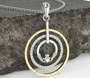 Diamond Gold Silver Claddagh Necklace