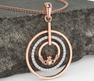 Diamond Rose Gold Silver Claddagh Necklace