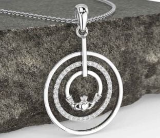 Diamond Silver Claddagh Necklace