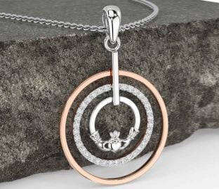 Diamond White Rose Gold Claddagh Necklace