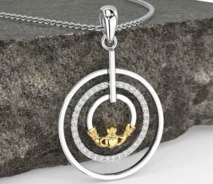 Diamond Gold Silver Claddagh Necklace