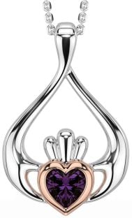 Alexandrite Rose Gold Silver Claddagh Necklace