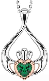 Emerald Rose Gold Silver Claddagh Necklace