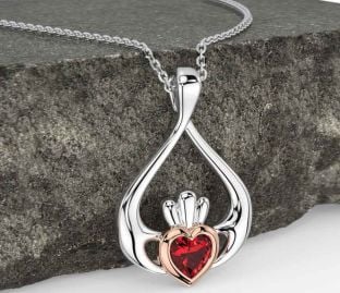 Ruby Rose Gold Silver Claddagh Necklace