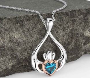 Topaz Rose Gold Silver Claddagh Necklace