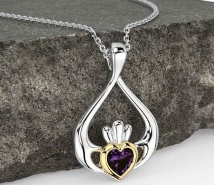 Alexandrite Ouro Prata Claddagh Colar