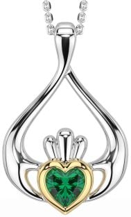 Emerald Gold Silver Claddagh Necklace