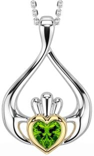 Peridot Gold Silver Claddagh Necklace