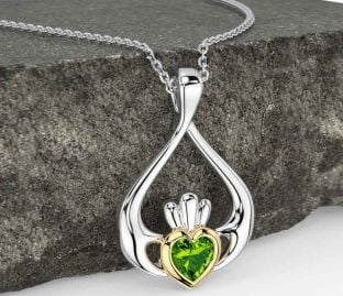 Peridot Gold Silver Claddagh Necklace