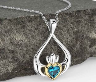 Topaz Gold Silver Claddagh Necklace