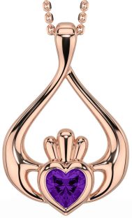 Amethyst Rose Gold Silver Claddagh Necklace