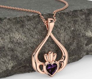 Alexandrite Rose Gold Silver Claddagh Necklace