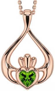 Peridot Rose Gold Silver Claddagh Necklace