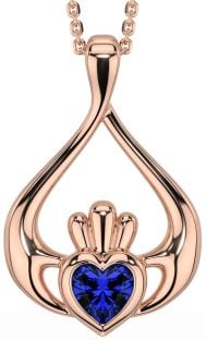 Sapphire Rose Gold Silver Claddagh Necklace
