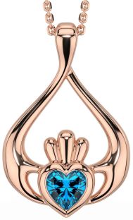 Topaz Rose Gold Silver Claddagh Necklace