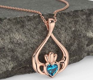 Topaz Rose Gold Silver Claddagh Necklace