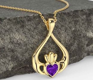 Amethyst Gold Silver Claddagh Necklace