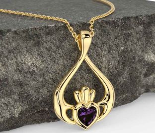 Alexandrite Gold Silver Claddagh Necklace