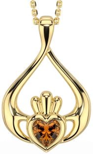 Citrine Gold Silver Claddagh Necklace