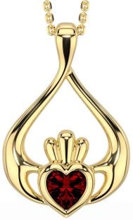 Garnet Gold Silver Claddagh Necklace