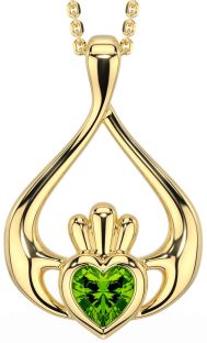 Peridot Gold Silver Claddagh Necklace
