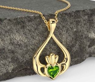 Peridot Gold Silver Claddagh Necklace