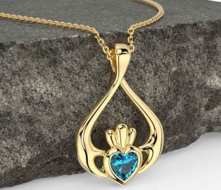 Topaz Gold Silver Claddagh Necklace