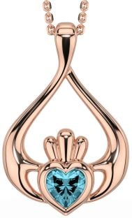 Aquamarine Rose Gold Claddagh Necklace