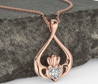 Diamond Rose Gold Claddagh Necklace