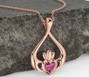 Pink Tourmaline Rose Gold Claddagh Necklace