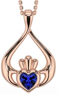 Sapphire Rose Gold Claddagh Necklace