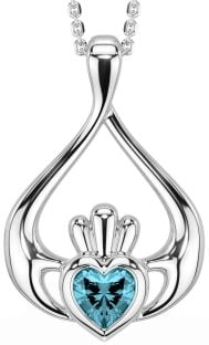 Aquamarine Silver Claddagh Necklace