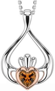 Citrine Rose Gold Silver Claddagh Necklace