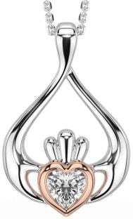 Diamond Rose Gold Silver Claddagh Necklace