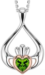 Peridot Rose Gold Silver Claddagh Necklace