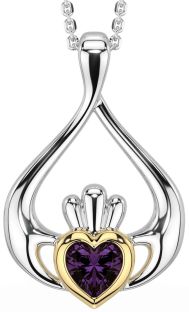 Alexandrite Gold Silver Claddagh Necklace