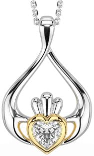 Diamond Gold Silver Claddagh Necklace