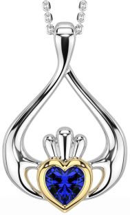 Sapphire Gold Silver Claddagh Necklace