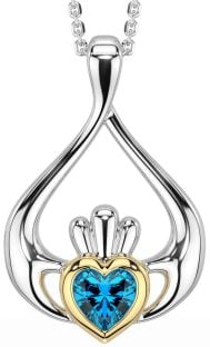 Topaz Gold Silver Claddagh Necklace