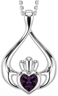 Alexandrite White Gold Claddagh Necklace